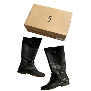 UGG Black Leather Boots Size 10 Wide Calf